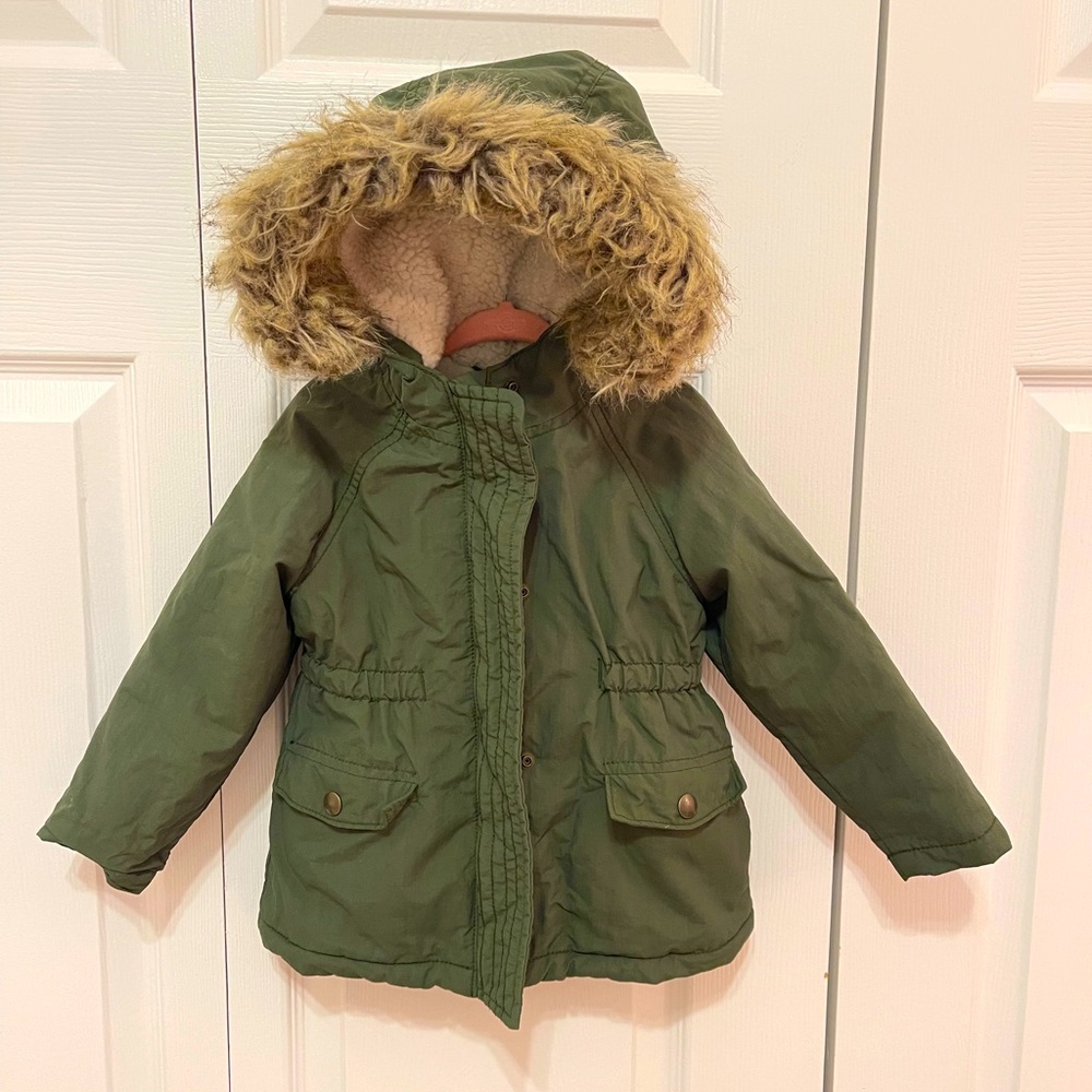 Old Navy Green fur hood winter coat